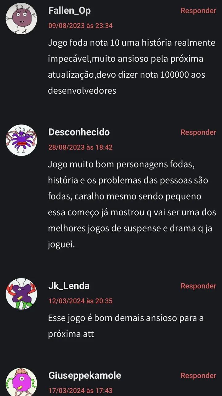 Captura de depoimentos de jogadores — imagem 2